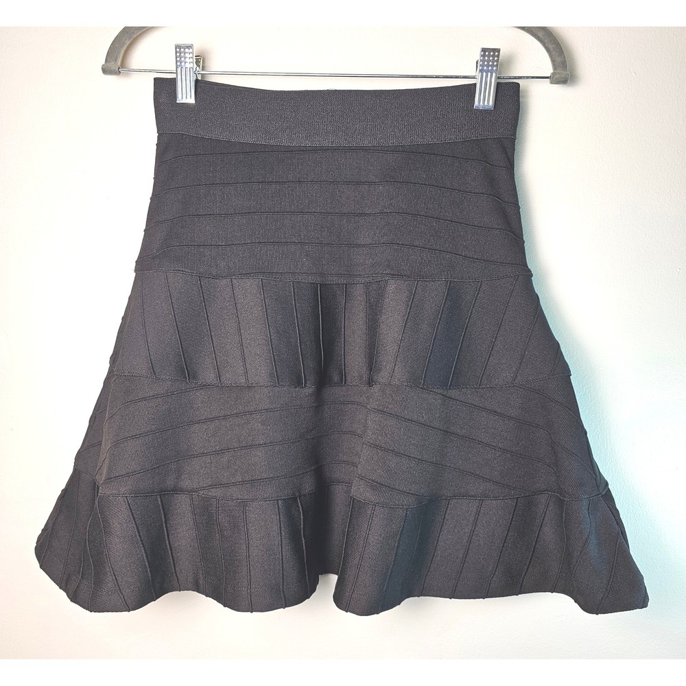 XOXO Black Bandage Mini Skirt Tiered Pleated Ruffle Exposed Zip 6692JHK8 Small